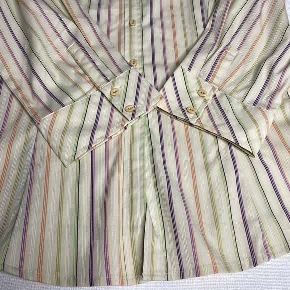 George Stretch Whipped Cream Colorful Pin-stripe Button Up Women's L 3/4 Sleeve - Picture 6 of 16
